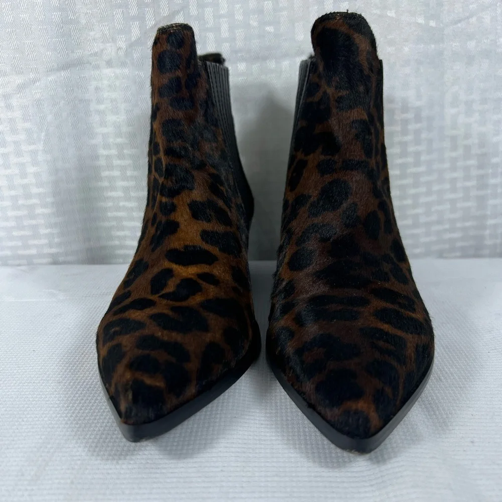 Furla Lady M Leopard Print Calf Hair Chelsea Boots Size 37 Made in Italy